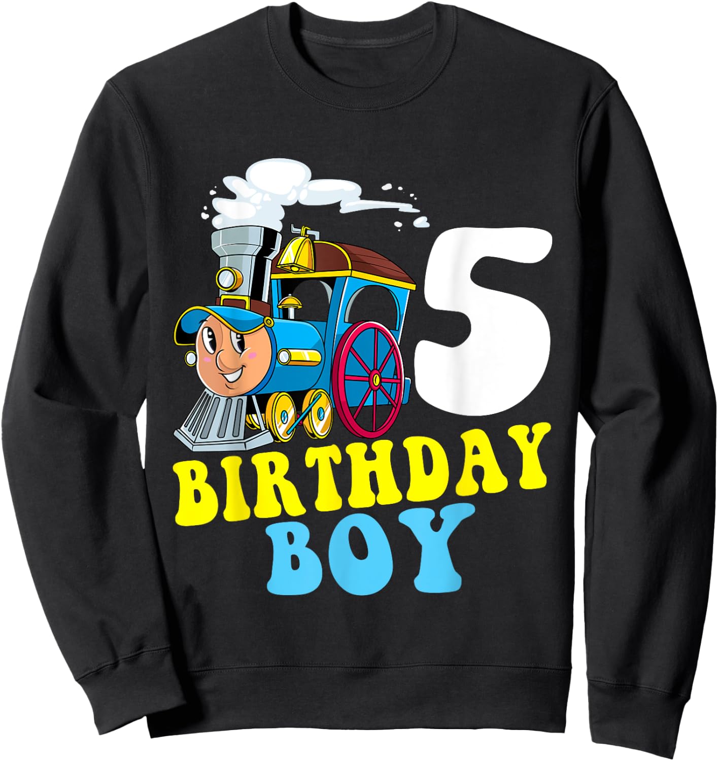 5th Birthday Boy Train Lovers Five Years Old Kids Toddlers Sweatshirt - Sweatshirt | Black