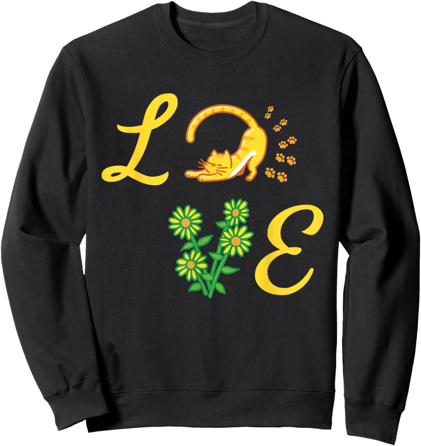 Sunflower Love Flora Cat Kitten Bouquet Florists Women Kids Sweatshirt - Sweatshirt | Black