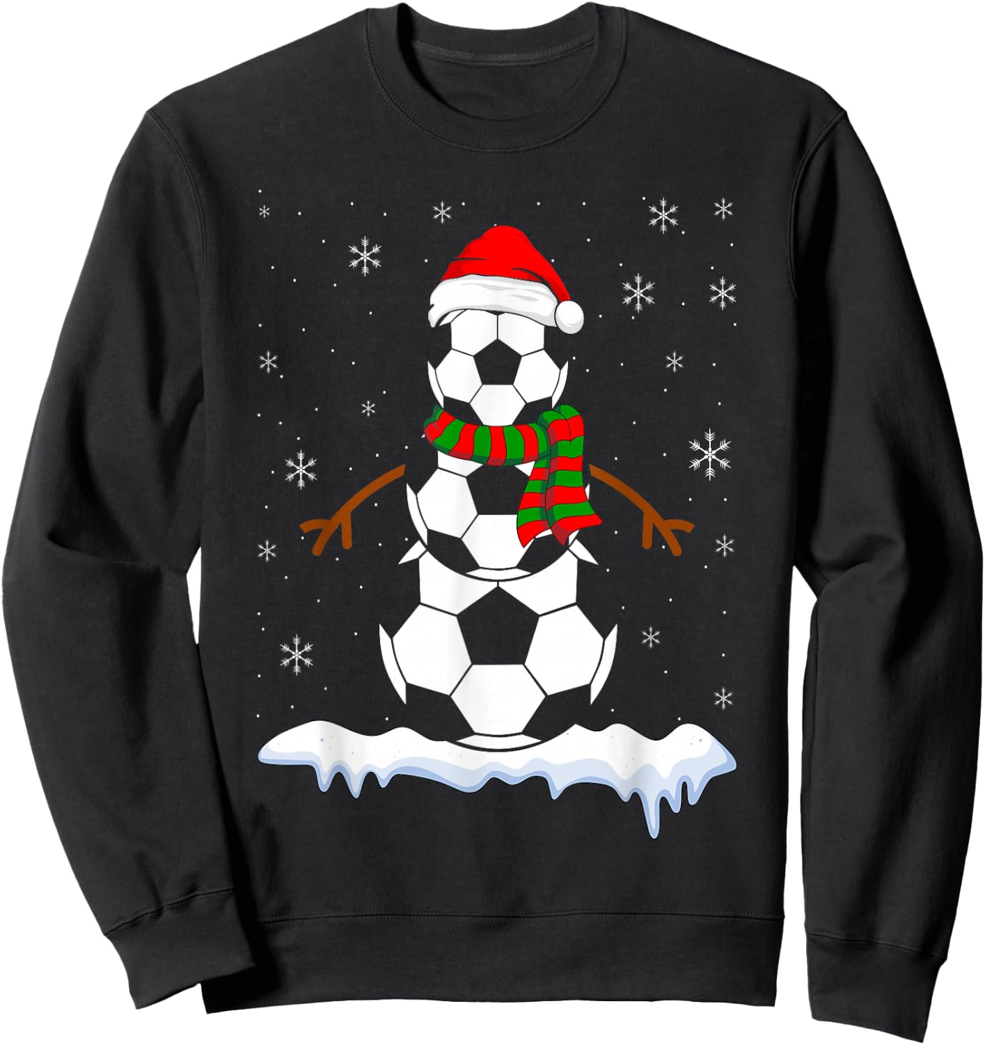 Funny Football Snowman for Boys Girls Christmas Soccer Sweatshirt - Sweatshirt | Black