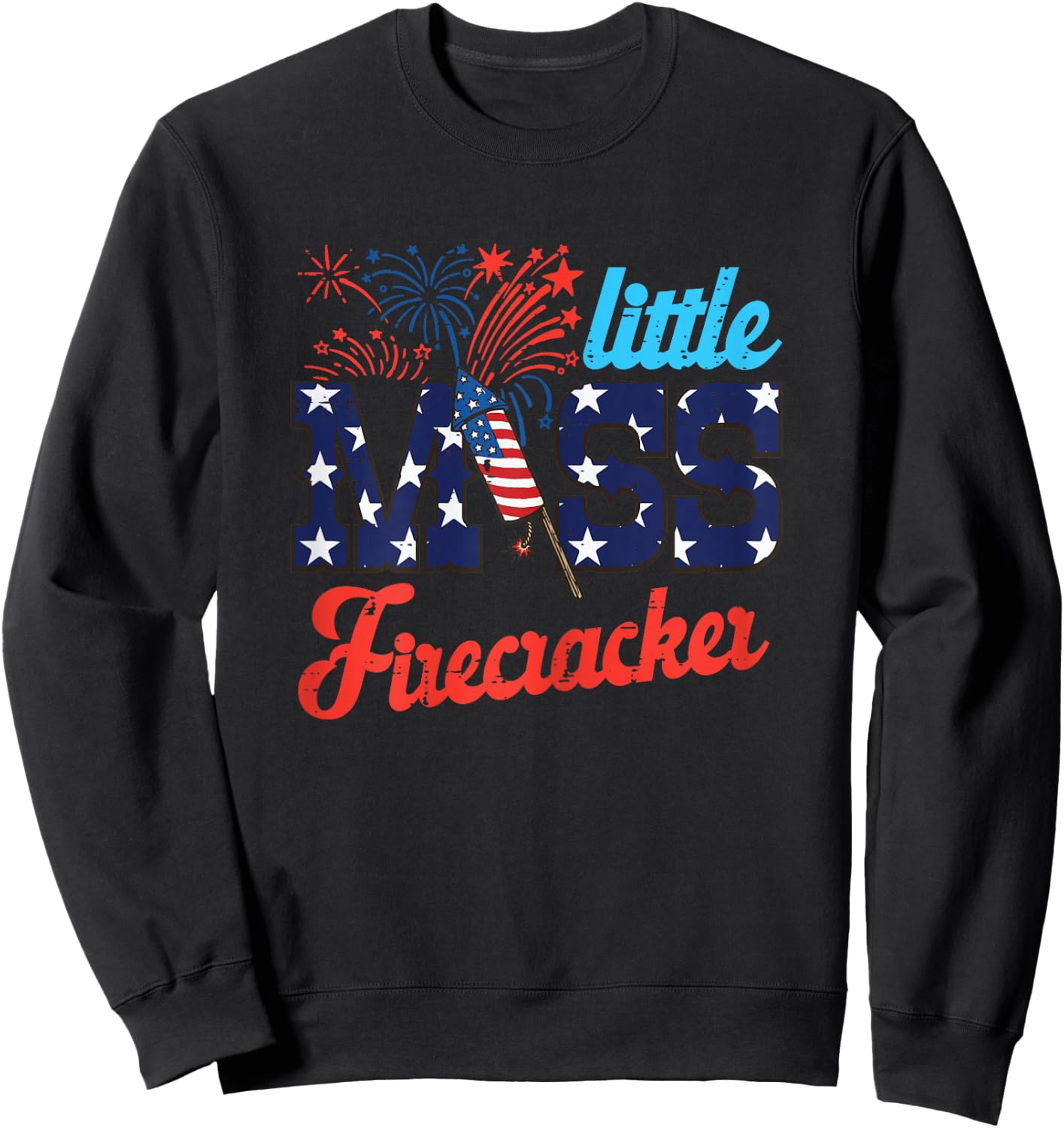 4th of July Little Miss Firecracker Cute Girls Kids Toddler Sweatshirt - Sweatshirt | Black