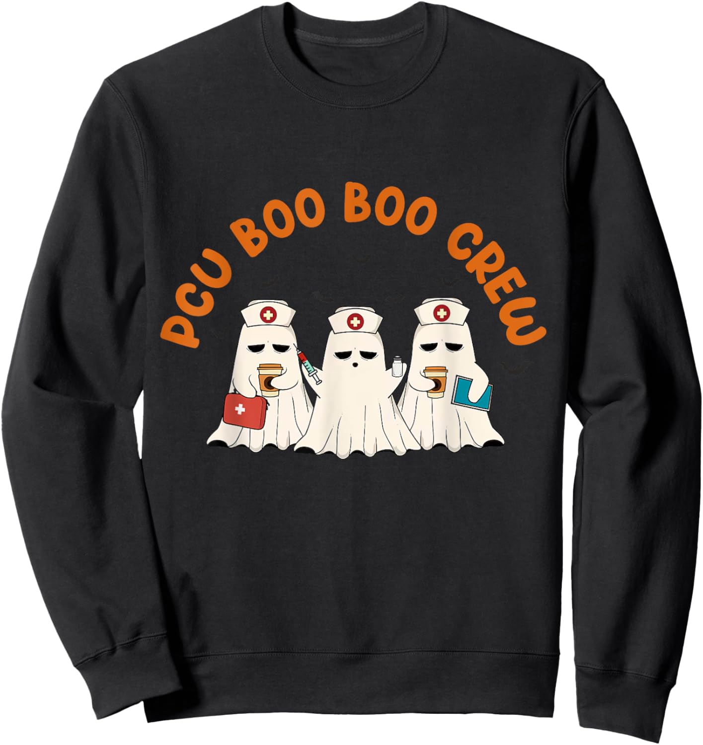 PCU Boo Boo Crew Nurse Retro Funny Ghost Halloween Scrub Sweatshirt - Sweatshirt | Black