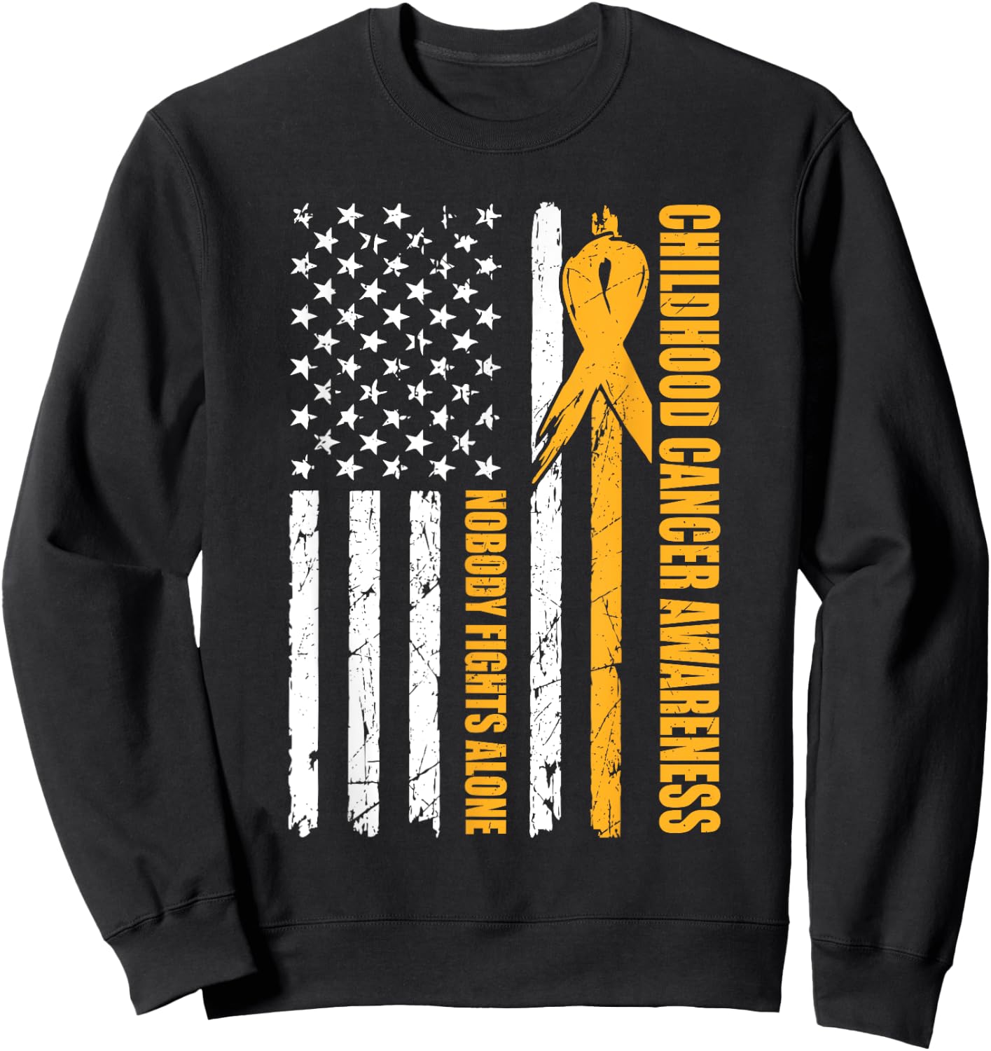 Childhood Cancer Awareness USA Flag Gold Ribbon Dad Sweatshirt - Sweatshirt | Black