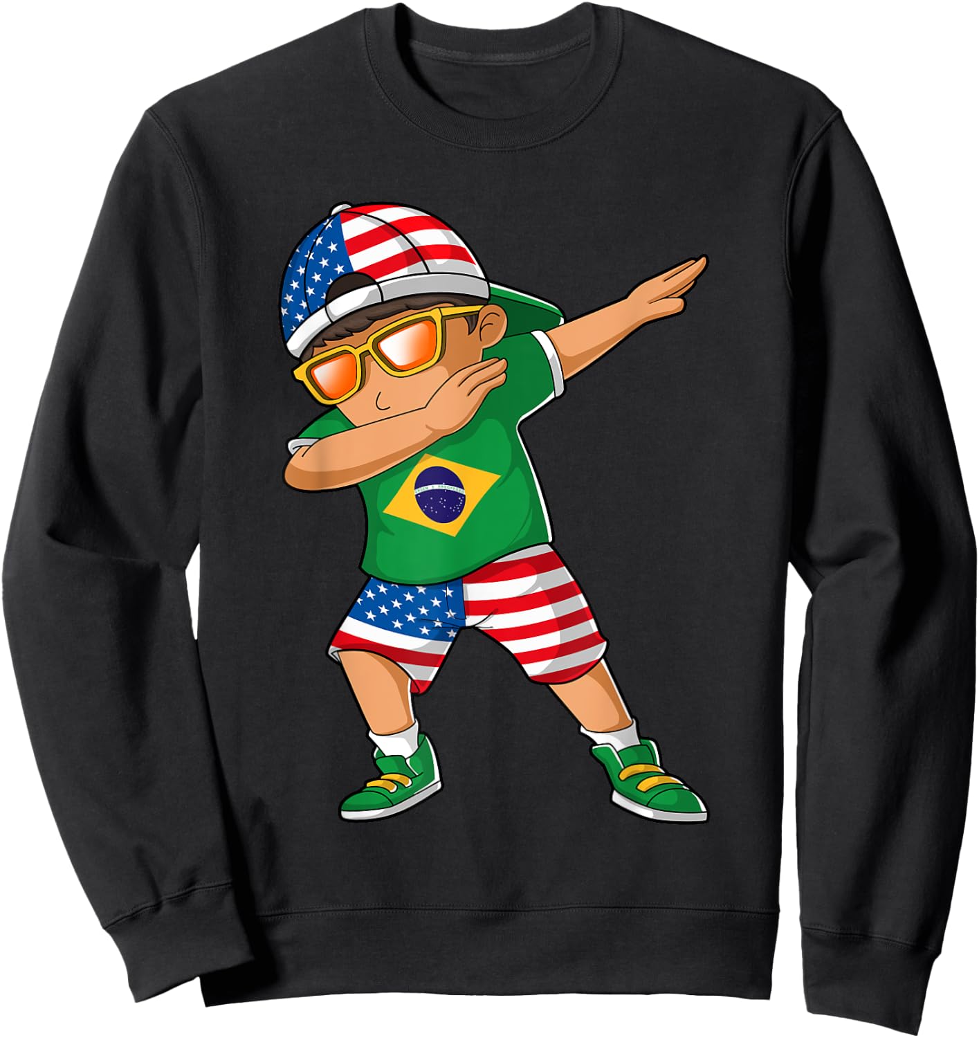 Half American Half Brazilian Boy Kid Brazil Flag Patriotic Sweatshirt - Sweatshirt | Black