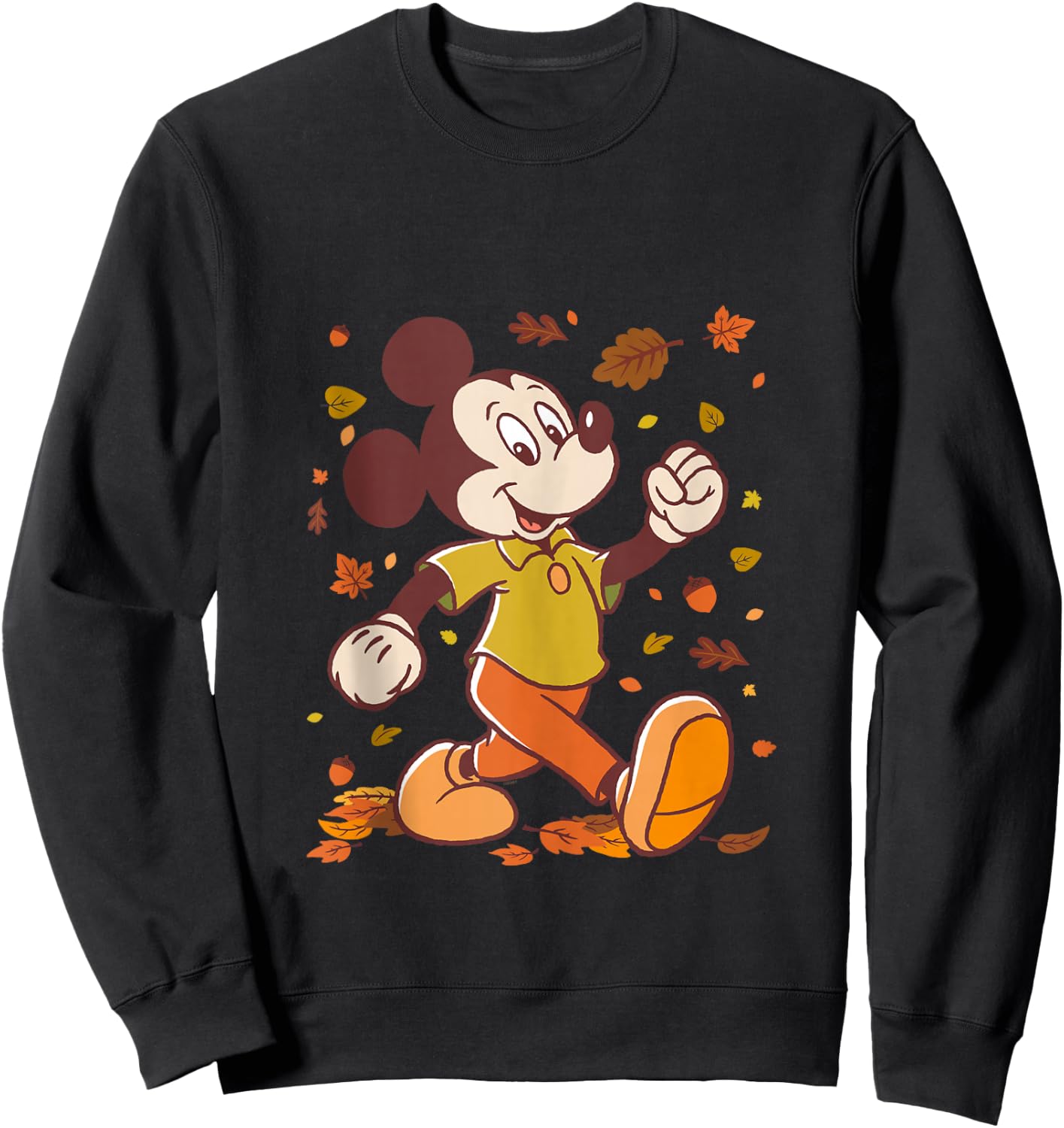 Disney Mickey Mouse Strolling Through Autumn Leaves Fall Sweatshirt - Sweatshirt | Black