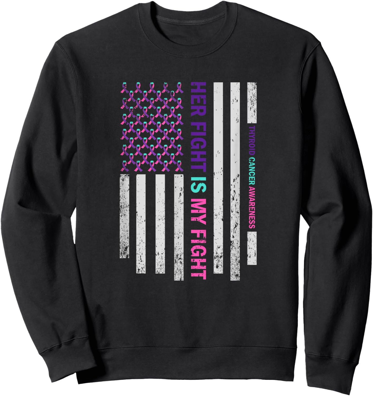 American Flag Thyroid Cancer Awareness Sweatshirt - Sweatshirt | Black