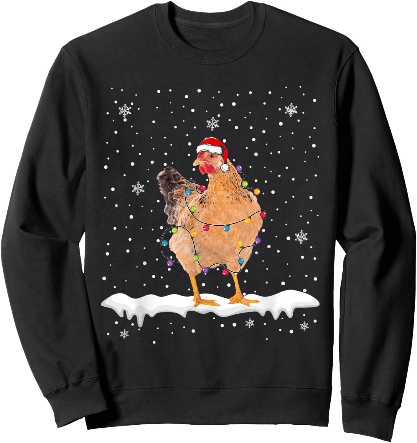 Funny Santa Chicken Christmas Lights Animals Lover Sweatshirt - Sweatshirt | Black