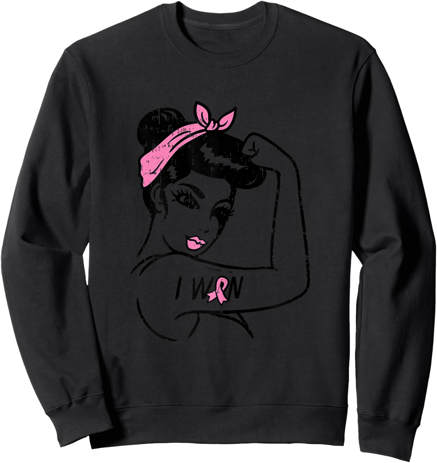 Rosie Riveter I Won Awareness Breast Cancer Survivor Women Sweatshirt - Sweatshirt | Black