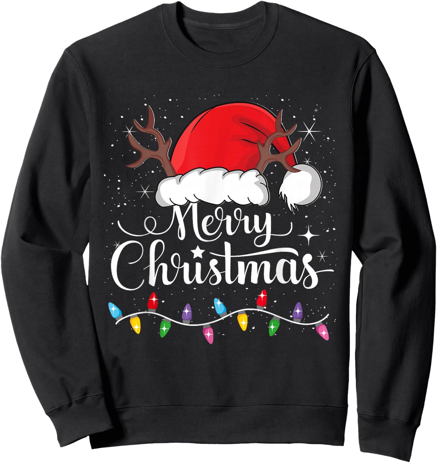Merry Christmas Red Santa Hat Reindeer Xmas Family Men Women Sweatshirt - Sweatshirt | Black