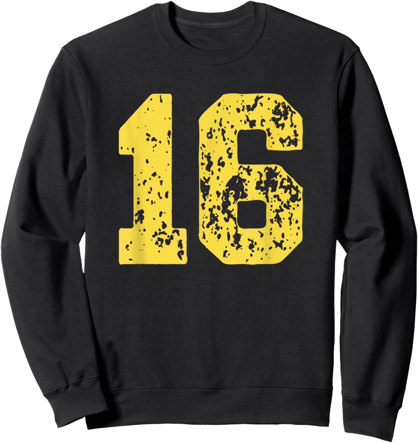 Number 16 Yellow Best Classic College Style Birthday Sweatshirt - Sweatshirt | Black