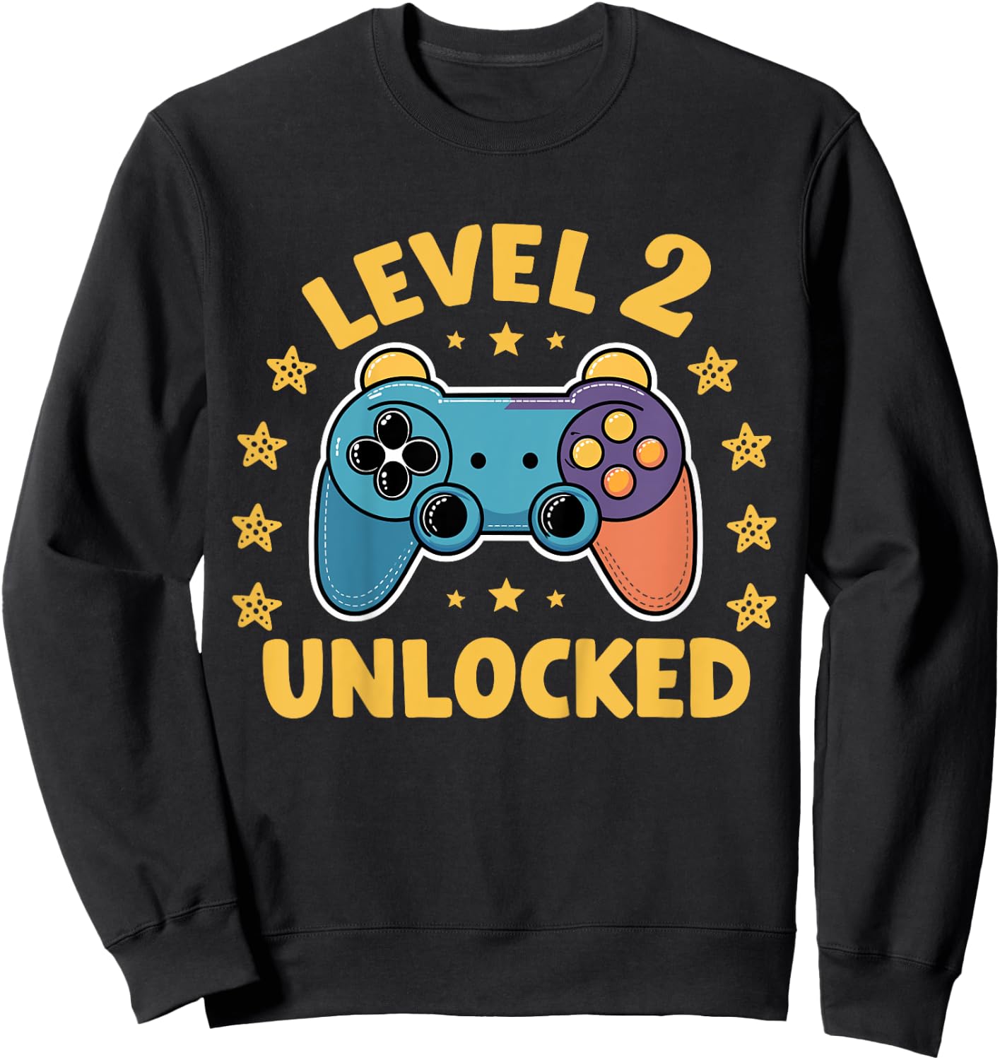 Kids Level 2 Unlocked Gamer 2 Years Old 2nd Birthday Gaming Kids Sweatshirt - Sweatshirt | Black