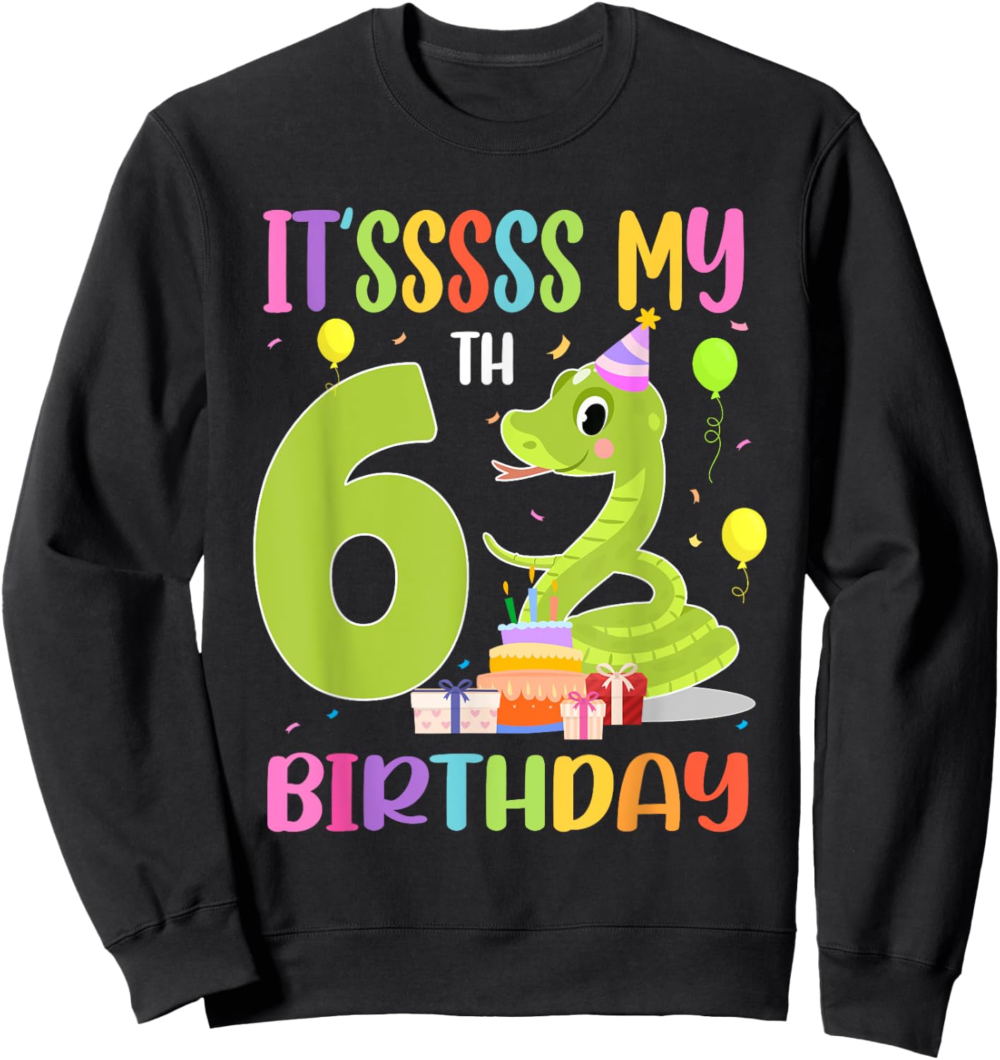 It's My 6th Birthday Snake 6 Years Old Birthday Sweatshirt - Sweatshirt | Black