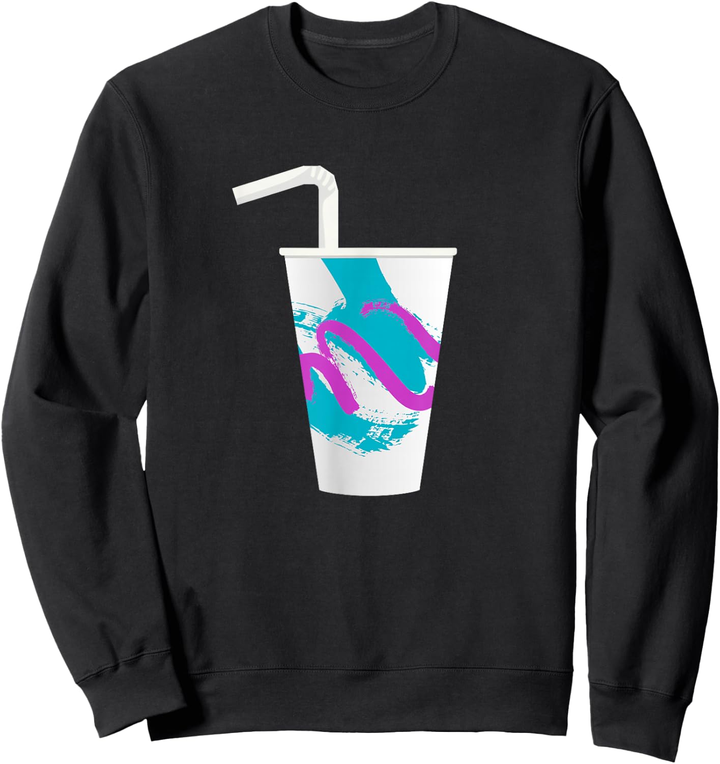 90s Soda Cup Vaporwave Aesthetic Paper Coffee Retro Teal Sweatshirt - Sweatshirt | Black