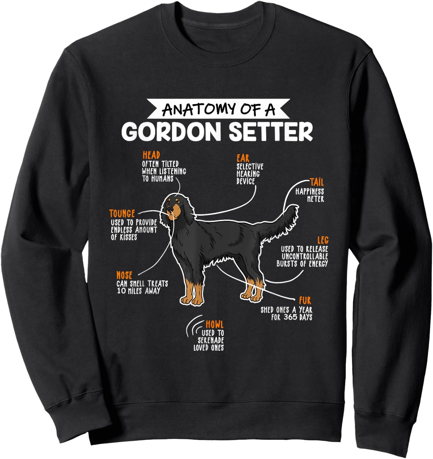 Anatomy of a Gordon Setter Fun Dog Master's Lady Sweatshirt - Sweatshirt | Black