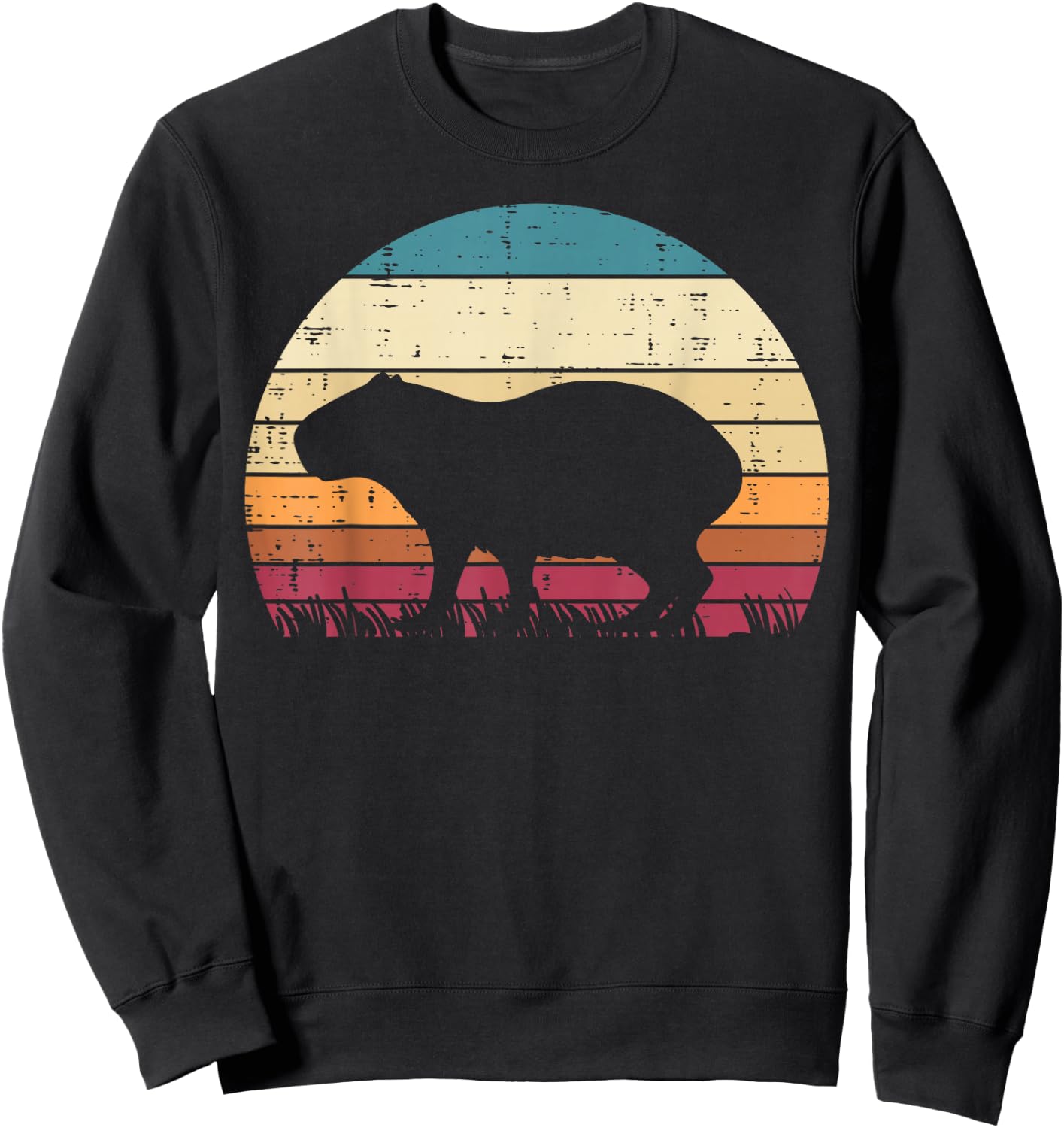 Capybara Silhouette Sunset Retro Capy Rodent Men Women Kids Sweatshirt - Sweatshirt | Black