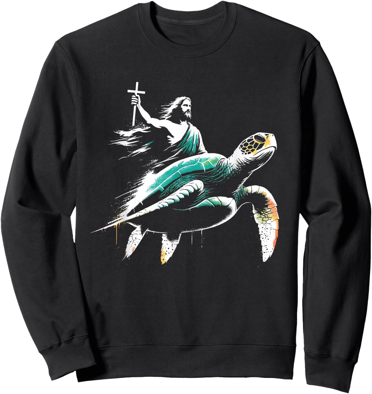 Jesus Riding Sea Turtle - Funny Christian Turtle Lover Sweatshirt - Sweatshirt | Black