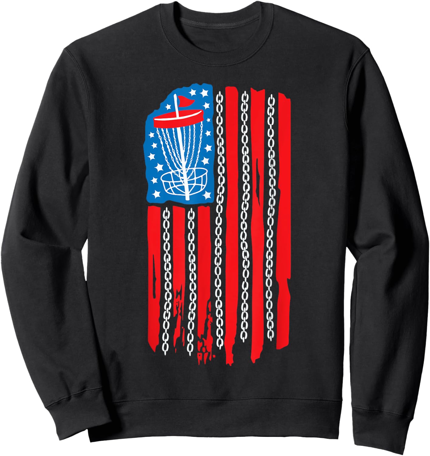 American Flag Disc Golf Basket Chain 4th of July Men Golfing Sweatshirt - Sweatshirt | Black