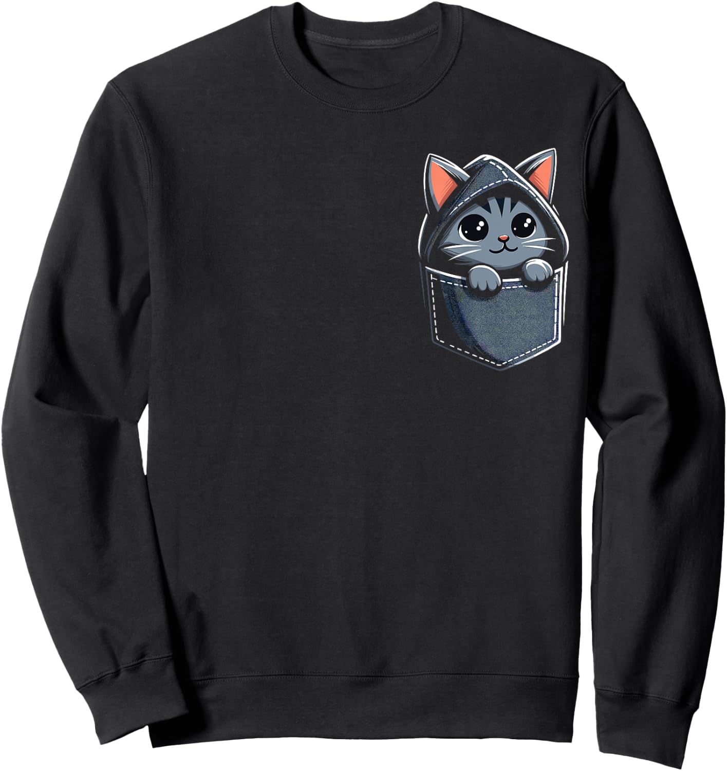 shirt with cat in pocket, cat shirts, Funny cat, cute cats Women Kids Sweatshirt - Sweatshirt | Black