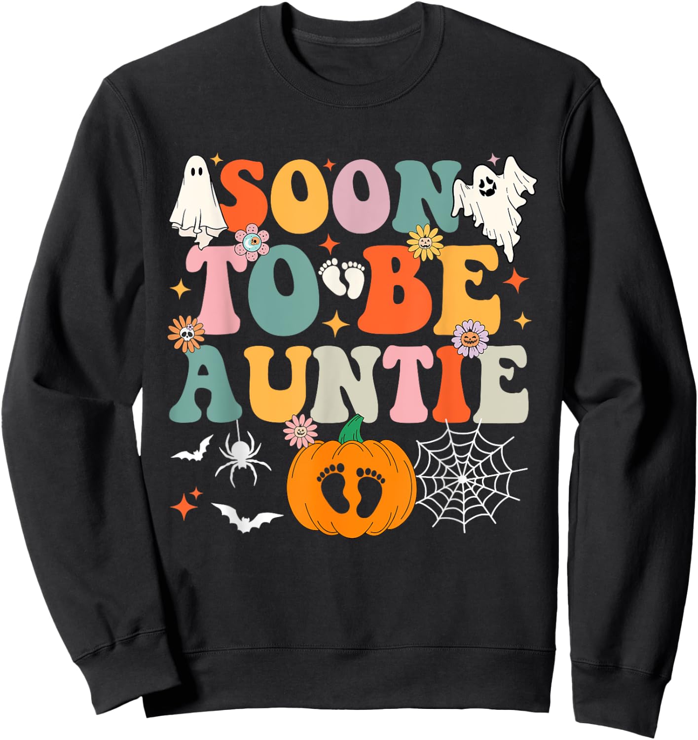 Soon to Be Auntie Halloween Pregnancy Announcement Pumpkin Sweatshirt - Sweatshirt | Black