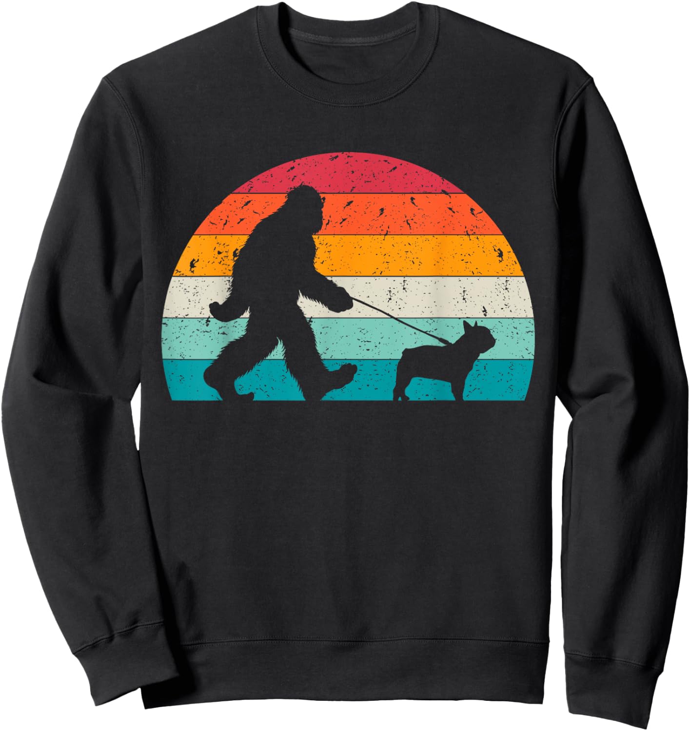 Bigfoot Walking a Dog Funny French Bulldog Lovers Dog Dad Sweatshirt - Sweatshirt | Black