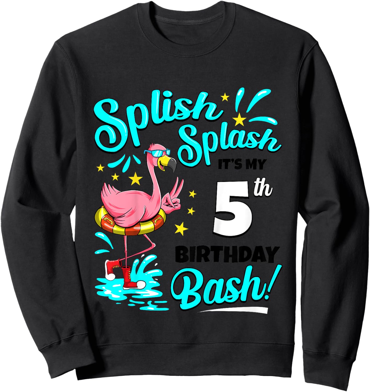 5th Birthday Flamingo 5 Years Old Pool Party Summer Sweatshirt - Sweatshirt | Black