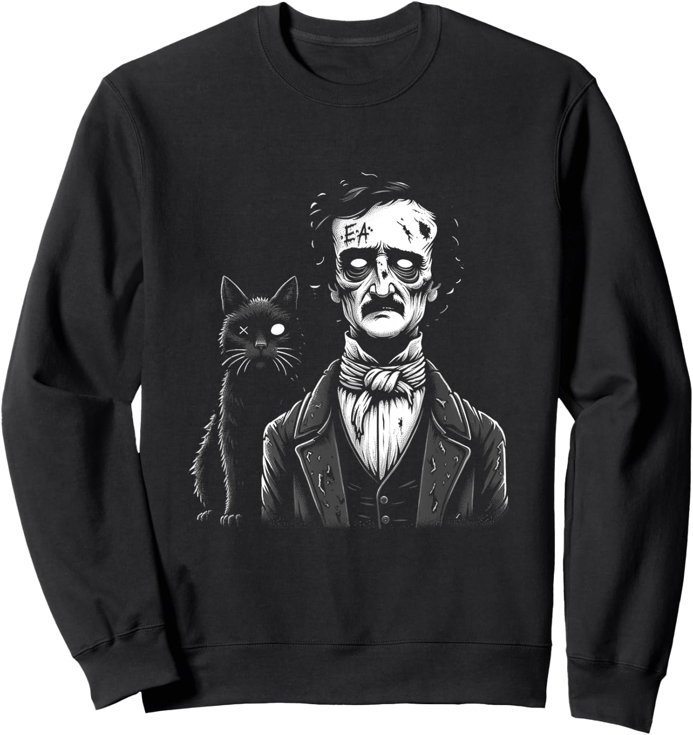 Zombie Edgar Allan Poe The Black Cat Halloween Fun Men Women Sweatshirt - Sweatshirt | Black