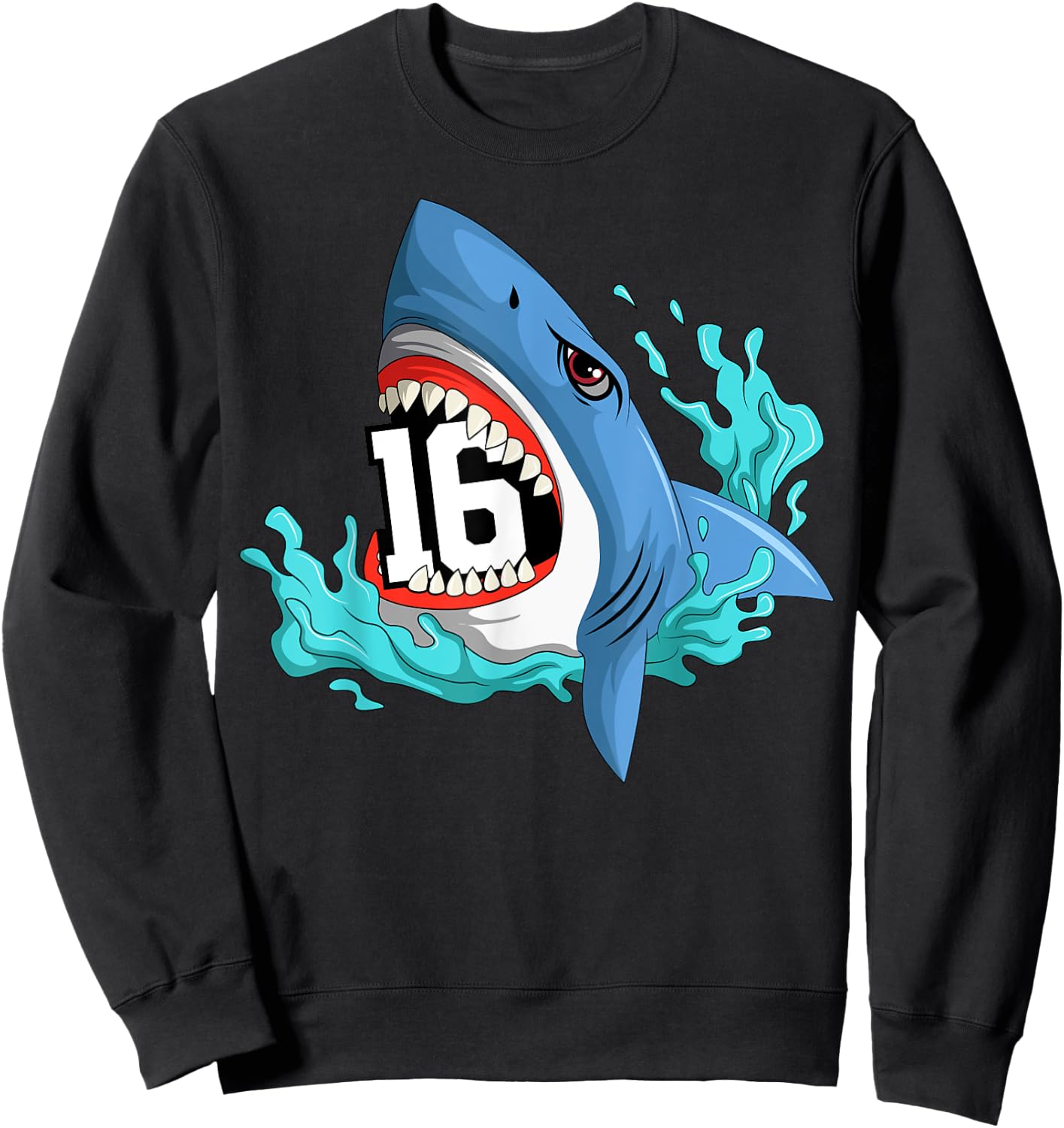 16 Shark Birthday Animal Themed Bday Party Celebration Sweatshirt - Sweatshirt | Black