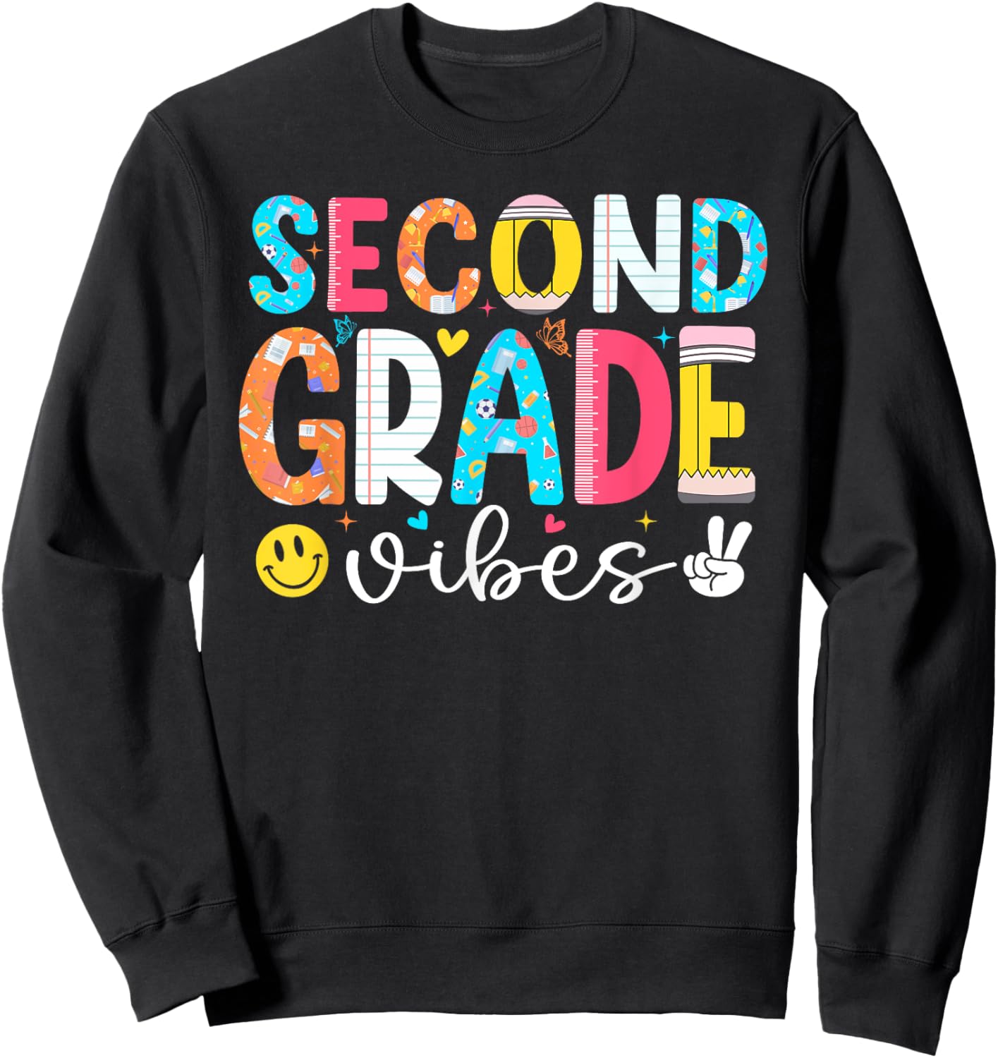 First Day Of 2nd Grade Shirt Teacher Kids Second Grade Vibes Sweatshirt - Sweatshirt | Black