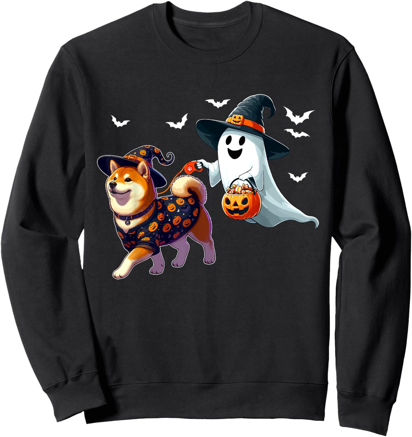 Boo Ghost With Shiba Inu As Witch Halloween Owner Kids Sweatshirt - Sweatshirt | Black