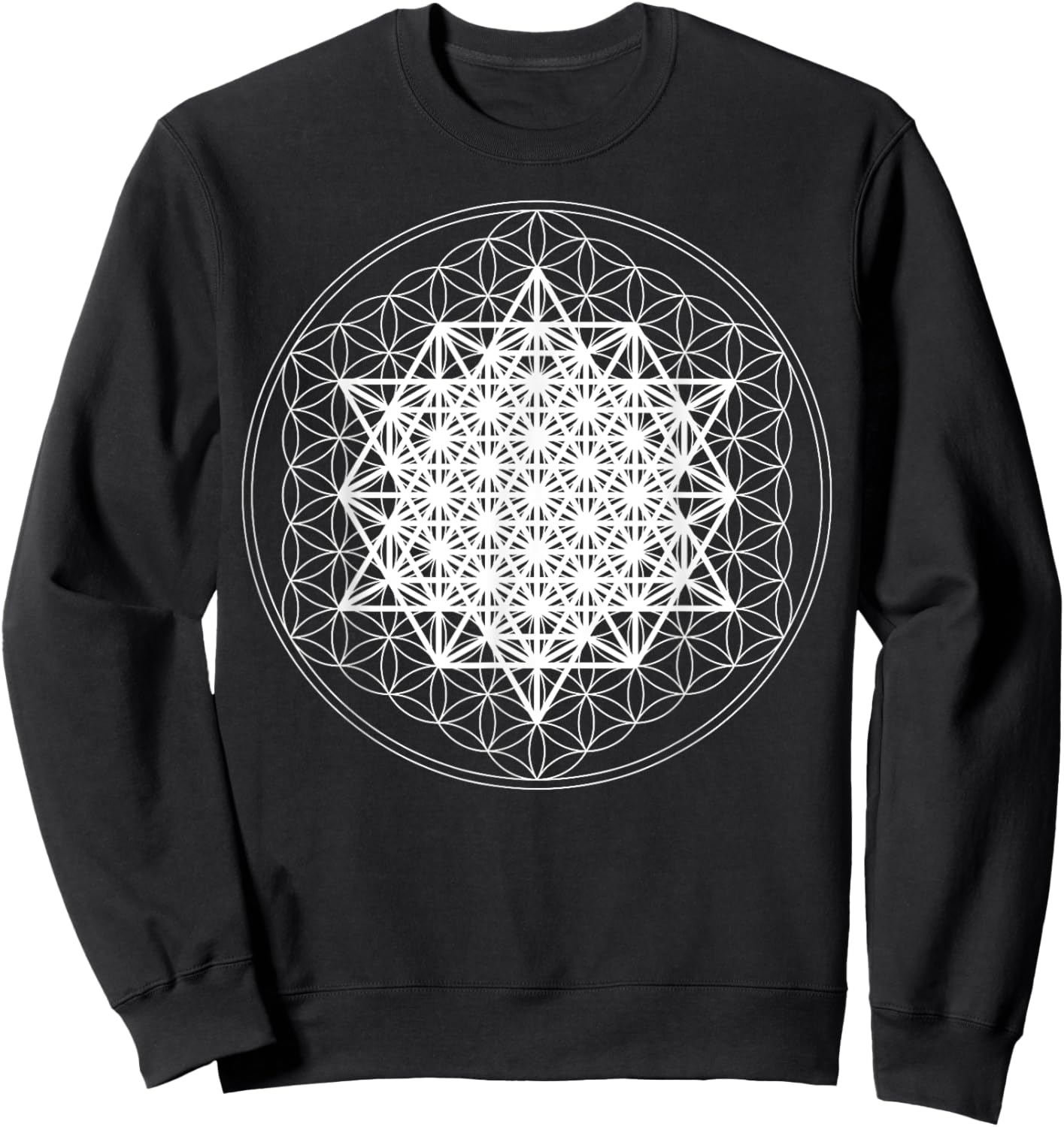 64 Tetrahedron White Sacred Geometry Flower of Life Divine Sweatshirt - Sweatshirt | Black