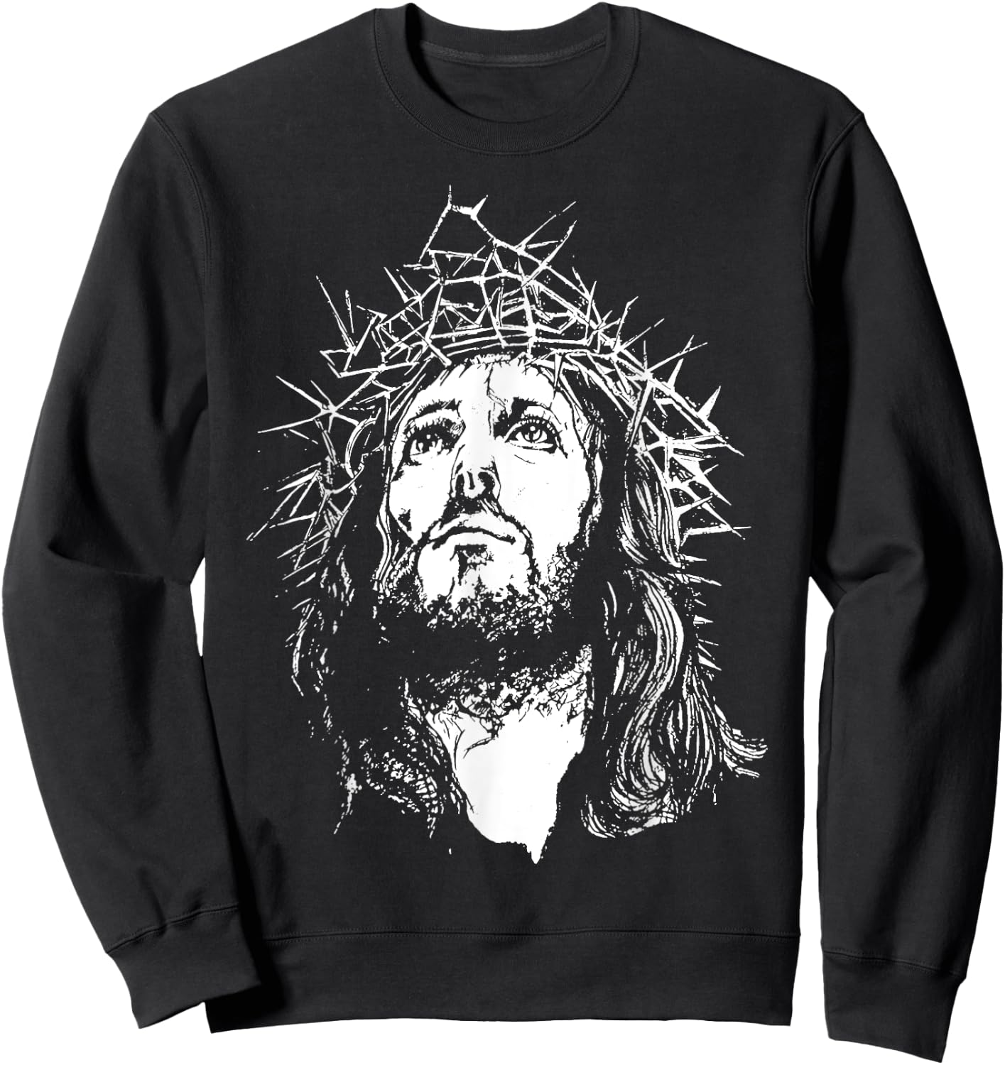Image Face Of Jesus On A Cross With Crown Of Thorns Sweatshirt - Sweatshirt | Black