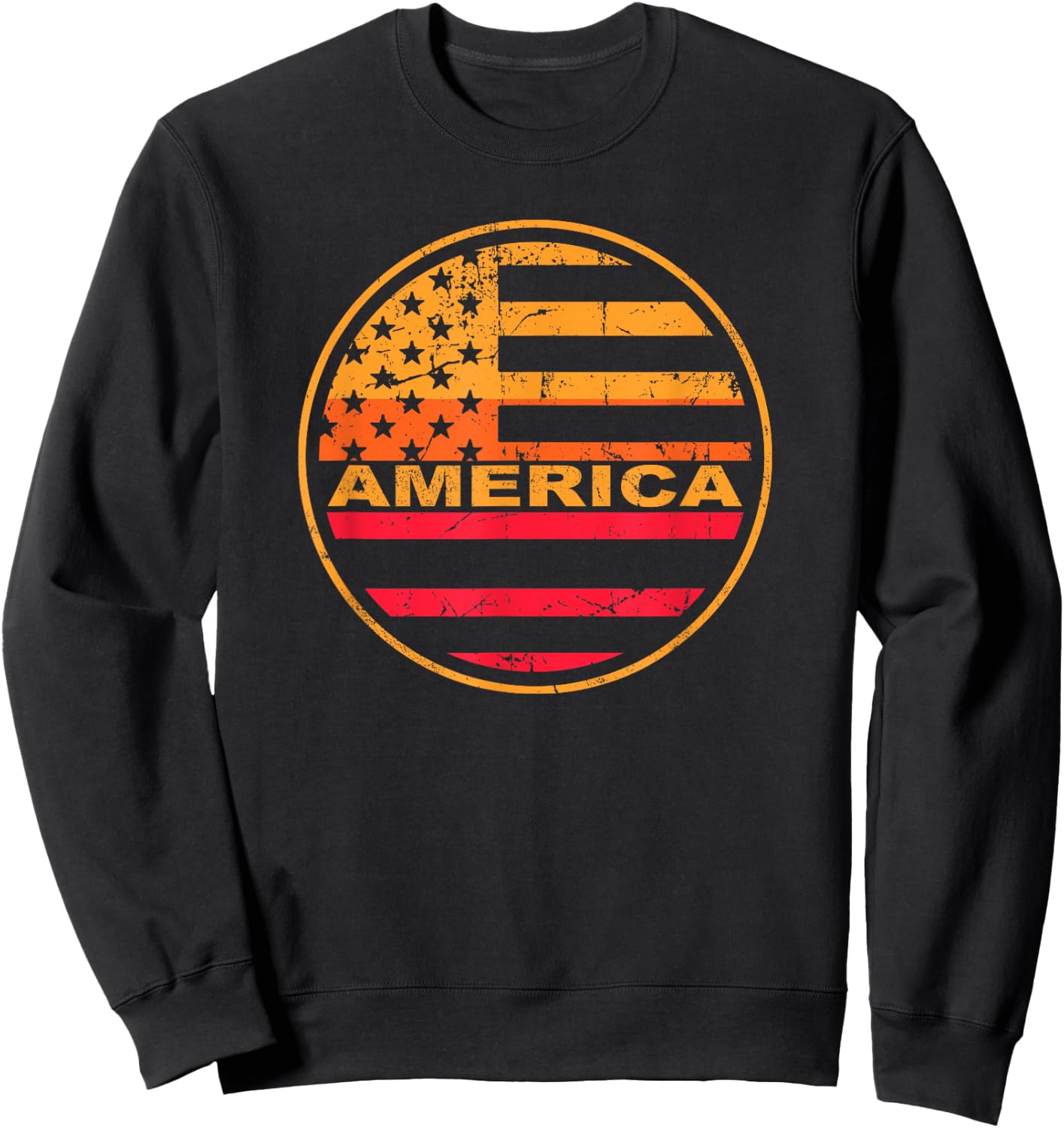 Distressed Sunset America Flag Summer Sweatshirt - Sweatshirt | Black