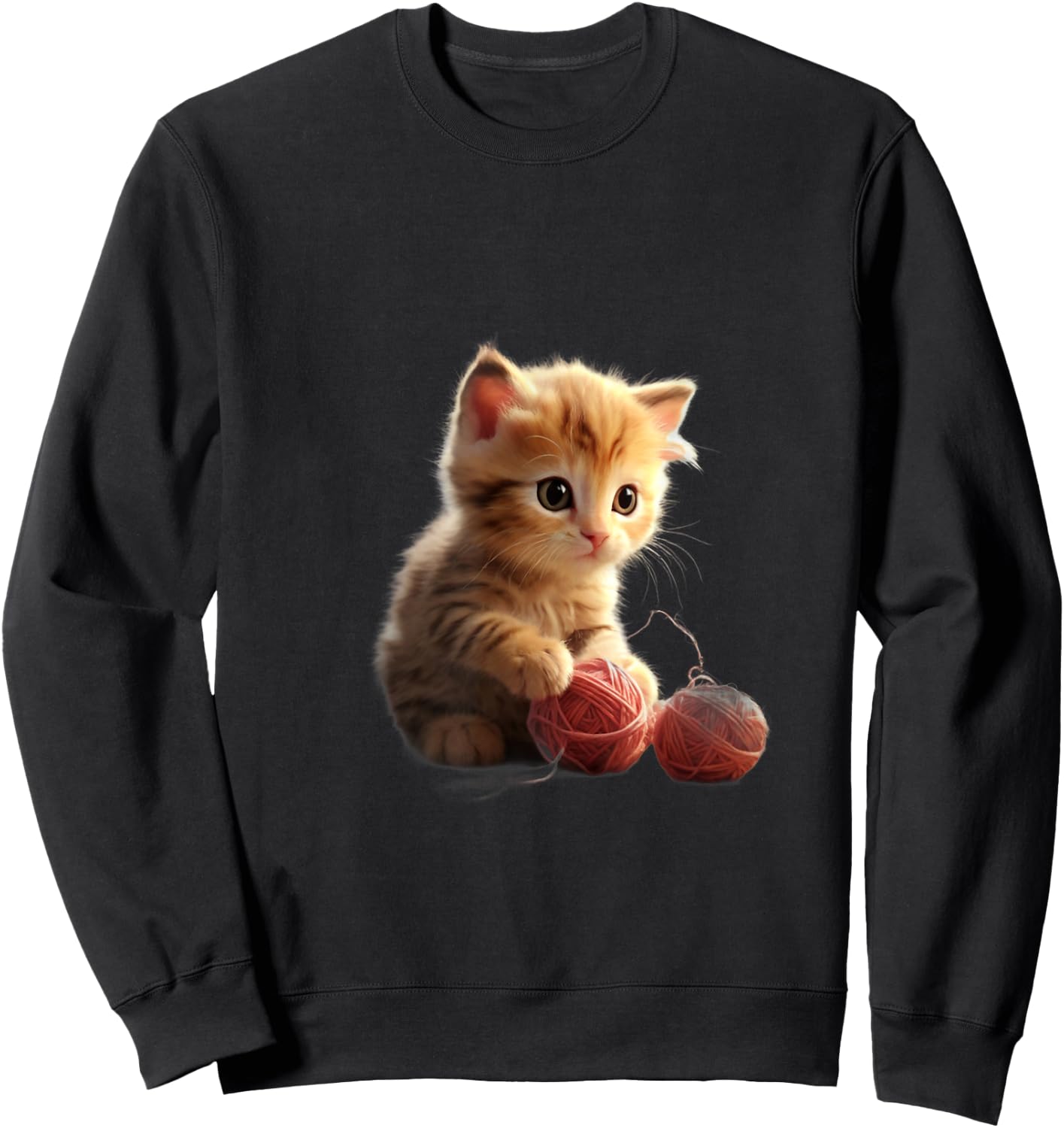 Baby Kitten Playing with Ball of Yarn Graphic Design Sweatshirt - Sweatshirt | Black