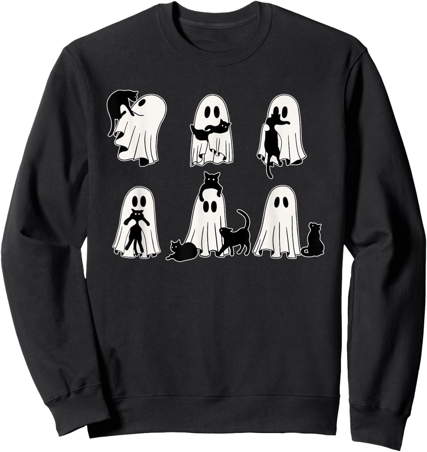 Ghost Cat, Retro Cat Ghost Halloween, Cute Cat Lovers Women Sweatshirt - Sweatshirt | Black