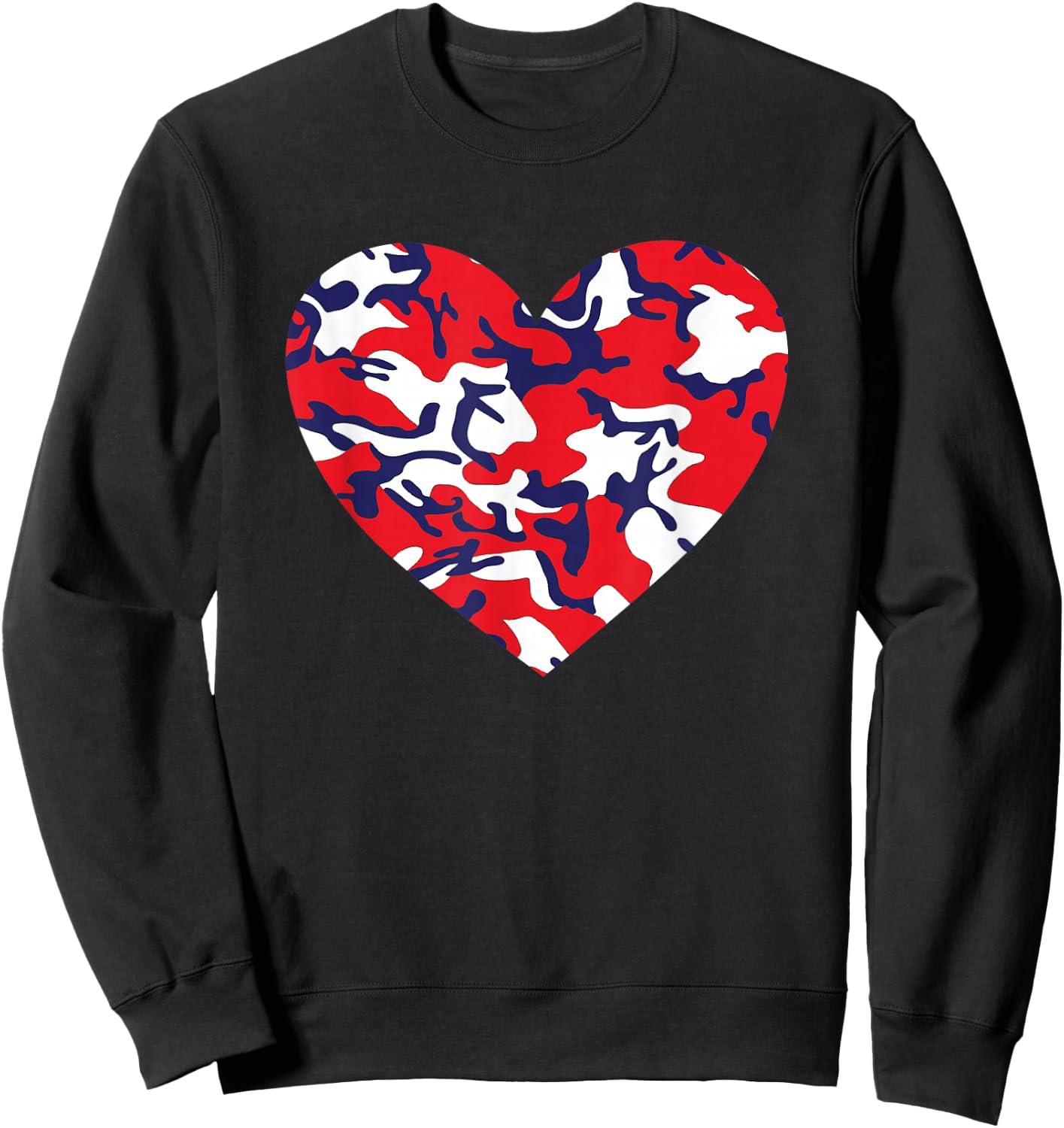 USA Red White and Blue Camo Heart Love 4th of July Sweatshirt - Sweatshirt | Black