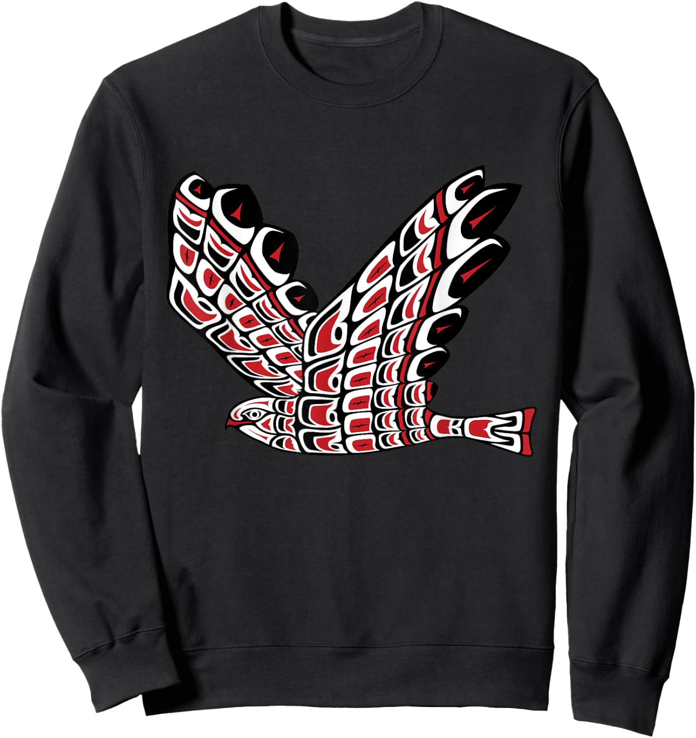 Pacific Northwest Red Tail Hawk Native American Style Art Sweatshirt - Sweatshirt | Black