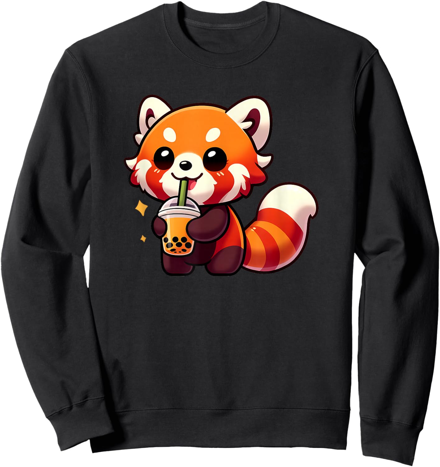 Cute Red Panda Drinking Boba Tea Kawaii Animal Lover Sweatshirt - Sweatshirt | Black