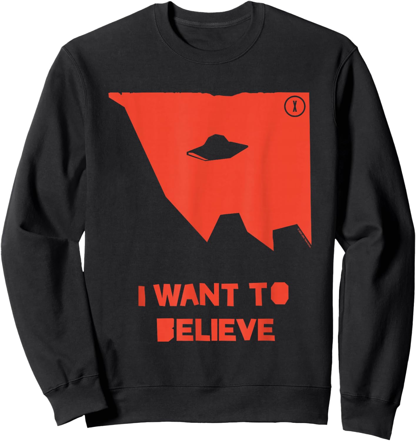 X-Files I Want To Believe UFO Silhouette Big Chest Text Logo Sweatshirt - Sweatshirt | Black