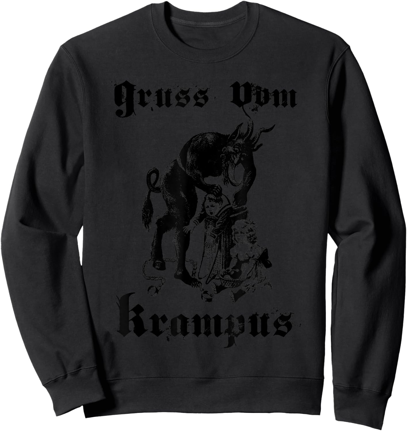 Vintage Gruss Vom Krampus Shirt Christmas Eve Naughty Kids Sweatshirt - Sweatshirt | Black