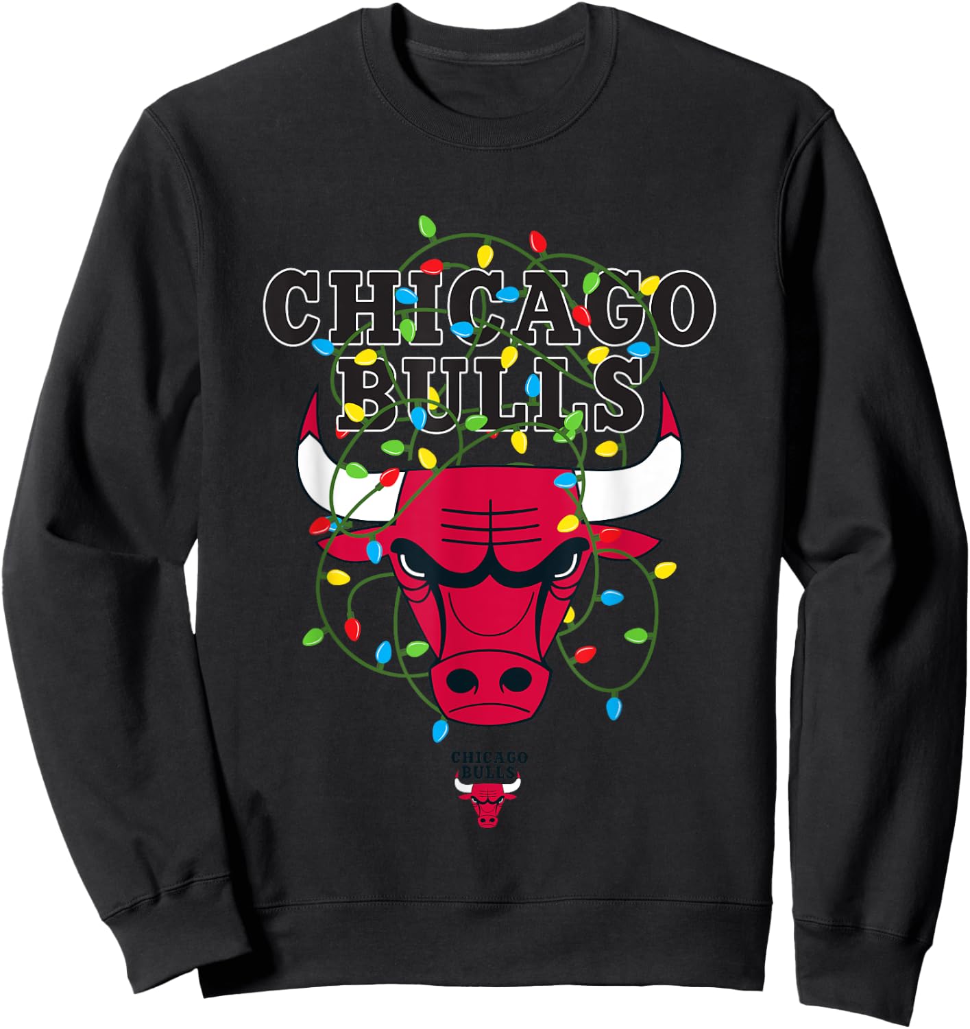 NBA Chicago Bulls Christmas Lights Holiday Logo Sweatshirt - Sweatshirt | Black