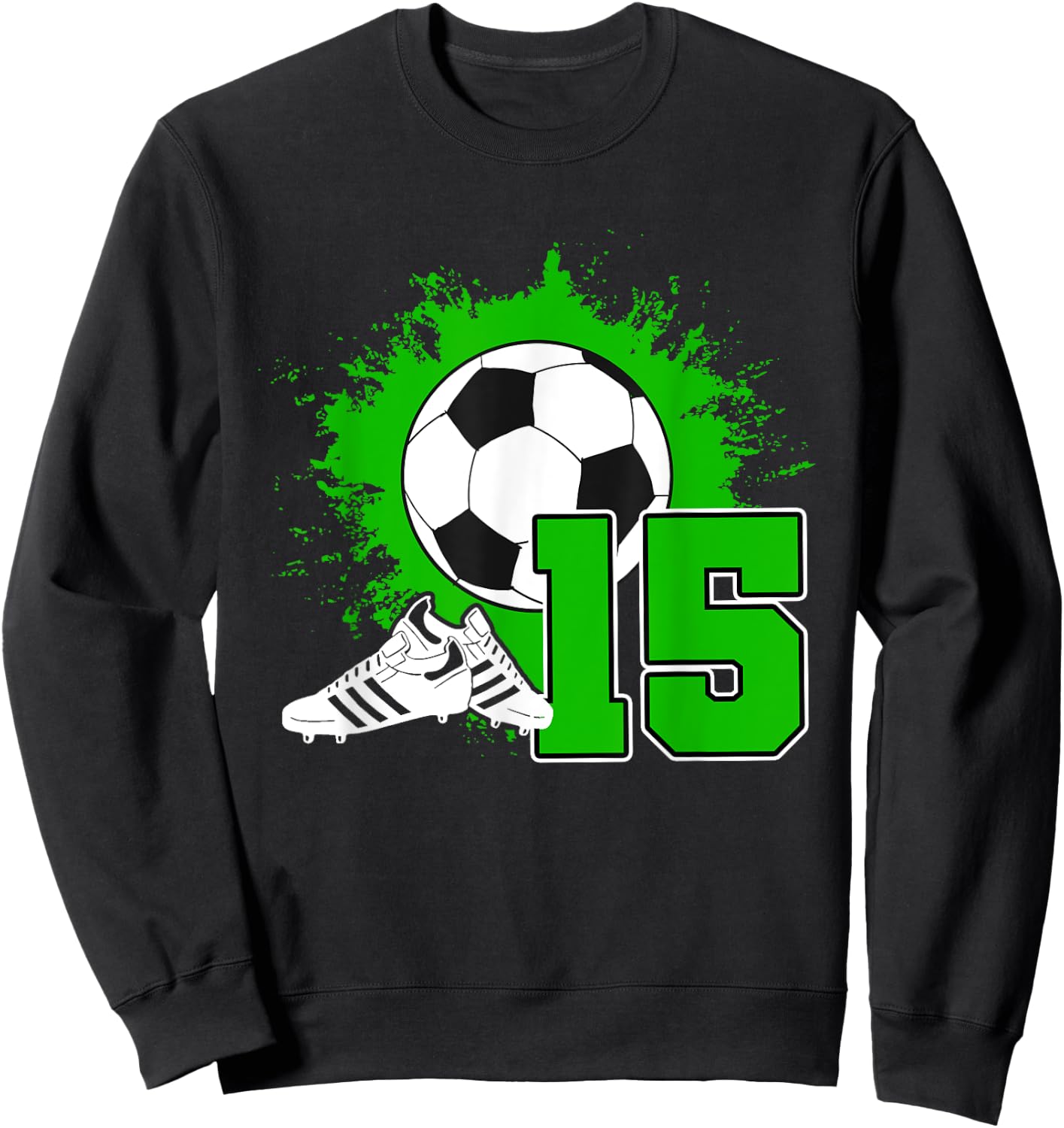 Kids Soccer Birthday Party 15 Year Old Boy 15th Birthday Sweatshirt - Sweatshirt | Black