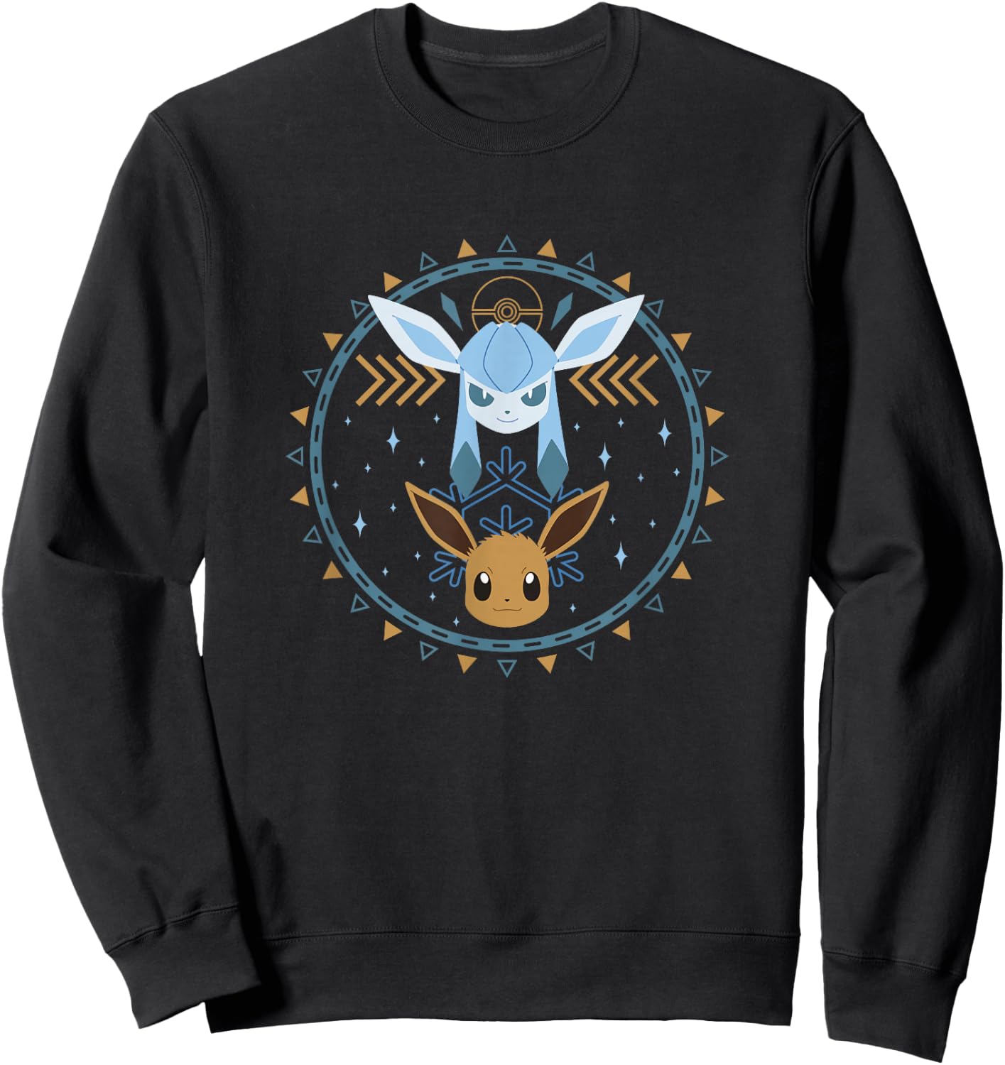 Pokémon Eevee & Glaceon Winter Themed Circle Portrait Sweatshirt - Sweatshirt | Black