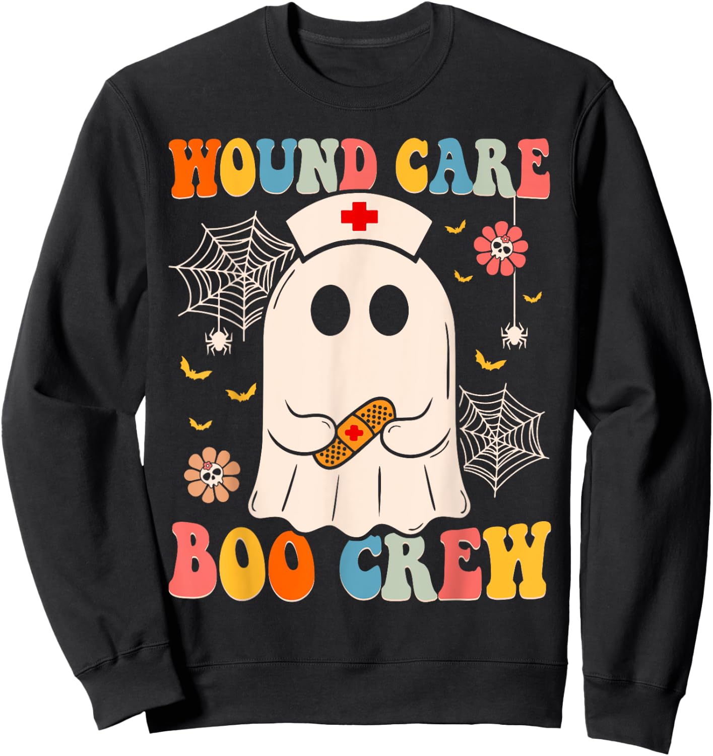 Groovy Wound Care Boo Crew Nurse Funny Ghost Halloween Nurse Sweatshirt - Sweatshirt | Black