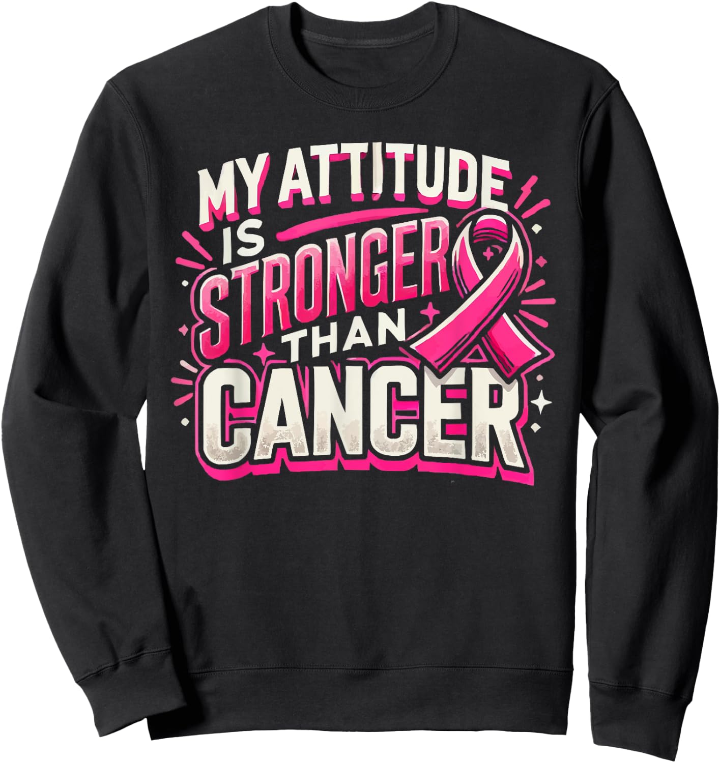 Funny Breast Cancer Awareness Cancer Warrior Pink Ribbon Sweatshirt - Sweatshirt | Black