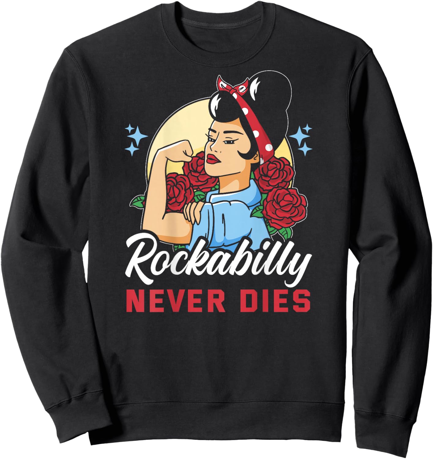 Vintage 50s Rock N Roll Design - Rockabilly Never Dies Sweatshirt - Sweatshirt | Black