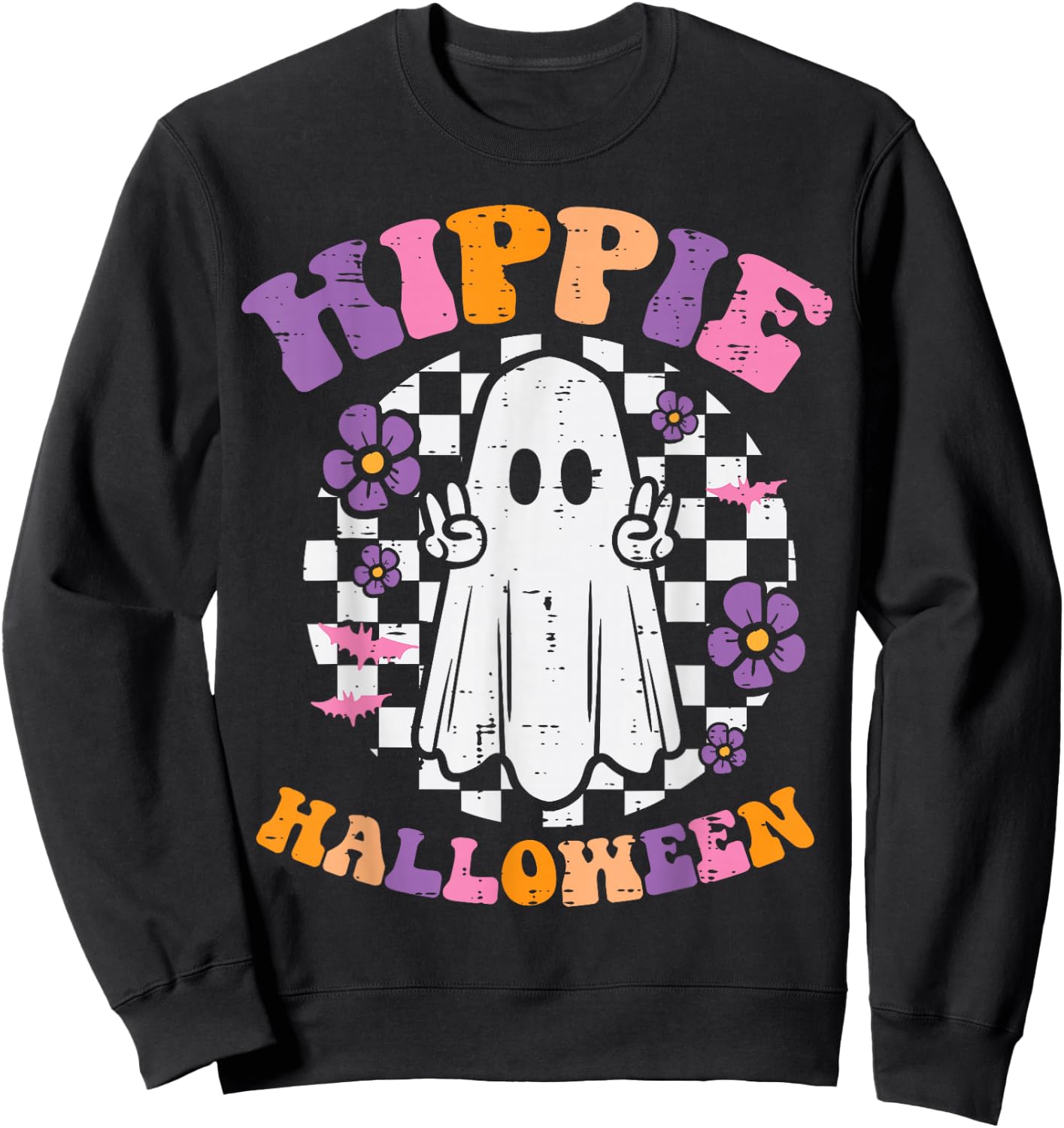 Hippie Halloween Ghost Peace Retro Costume Women Kids Men Sweatshirt - Sweatshirt | Black