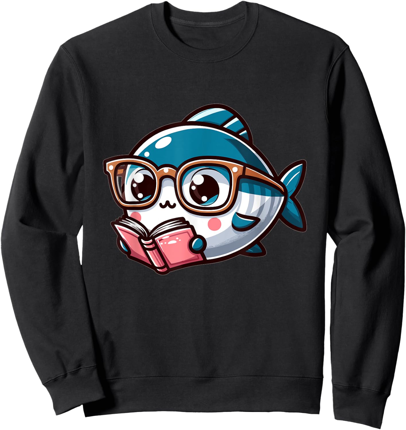 Adorable Book Lover Tuna Fish With Reading Glasses Cute Sweatshirt - Sweatshirt | Black