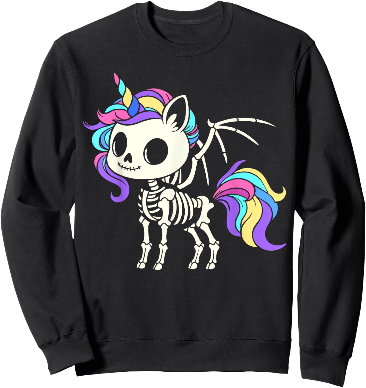 Kawaii skeleton unicorn Halloween, unicorn with wings Sweatshirt - Sweatshirt | Black