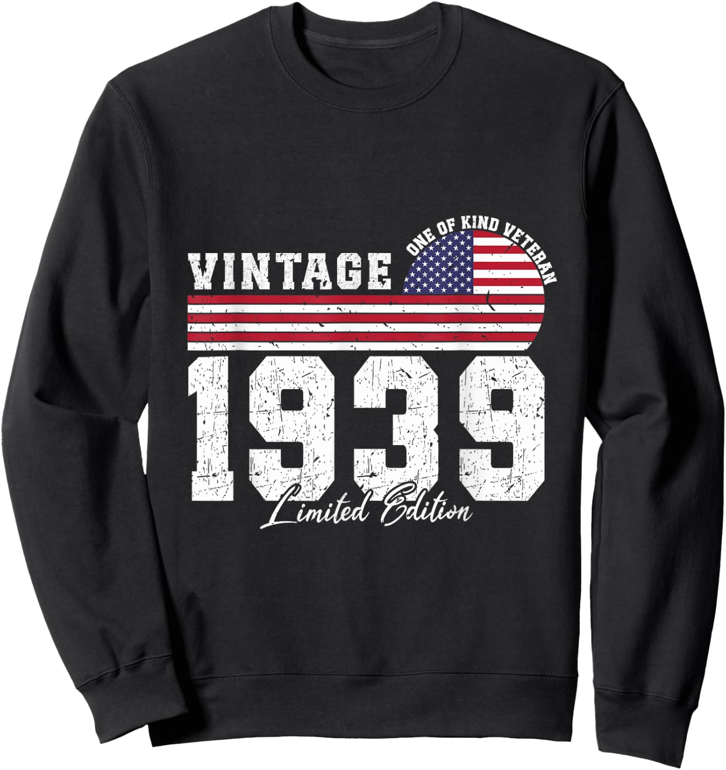 Vintage 1939 Birthday American Flag Patriotic Veterans Day Sweatshirt - Sweatshirt | Black