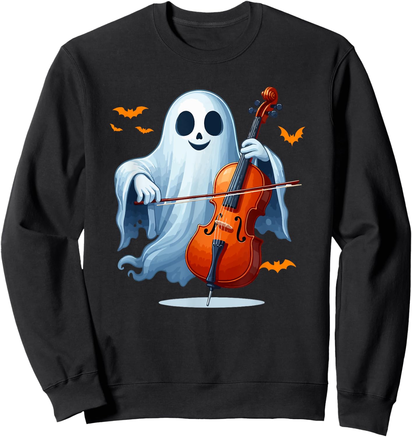 Boo Ghost Playing Cello Halloween Musical Instrument Sweatshirt - Sweatshirt | Black