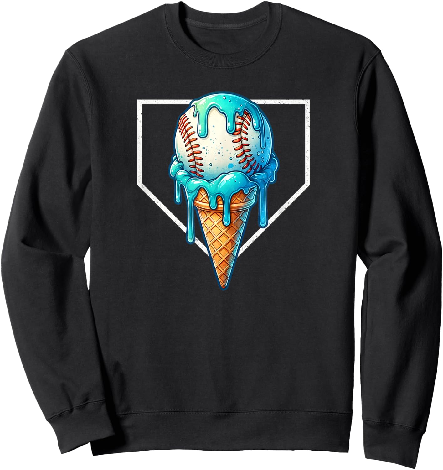 Home Plate Drip - Ice Cream Dripping, Softball & Baseball Sweatshirt - Sweatshirt | Black